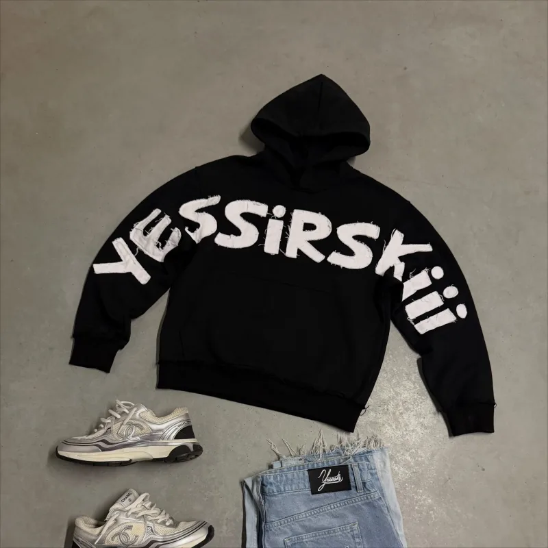 Y2K Men Oversized Hoodie Frayed Raw Edge Patch Letter Print Pullover Hooded Sweatshirt Multi Color Hip Hop Streetwear Hoodies — image 32
