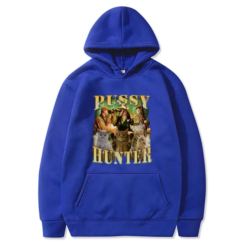 Pussy Hunter Funny Meme Cat Hoodies Men Women Casual Clothing Fashion Vintage Long Sleeve Oversized Style Streetwear Funny Wears