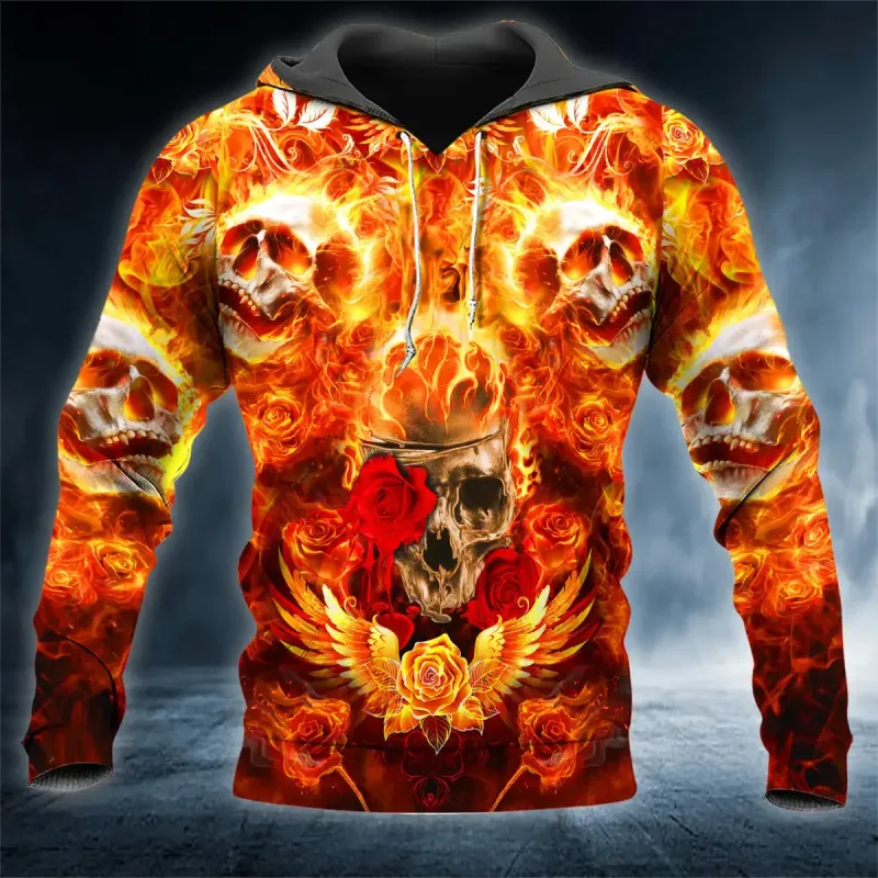 Men Hoodies 3D Print Horror Flaming Skull Graphic Fashion New Style Casual Pullover Personality Oversize Men Clothing Tops — image 8