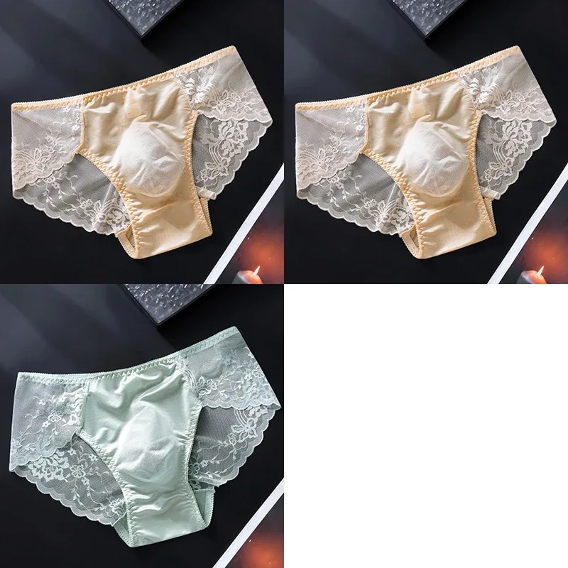 3PCS Men Sexy Lace Triangle Briefs Sexy Low Waist Seamless Panties Male Thin Breathable Comfortable Transparent Underwear