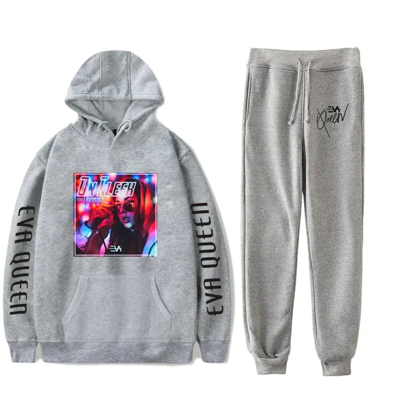 Hip hop confortável eva rainha impressão moletom moletom terno hoodies + calças terno meninos/meninas 2 peça conjunto roupas — image 11