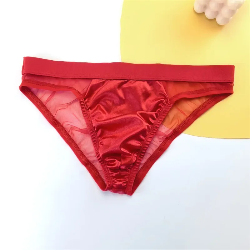 Cuecas masculinas de seda de cetim brilhante sexy cuecas de malha transparente calcinha masculina respirável de secagem rápida — image 12