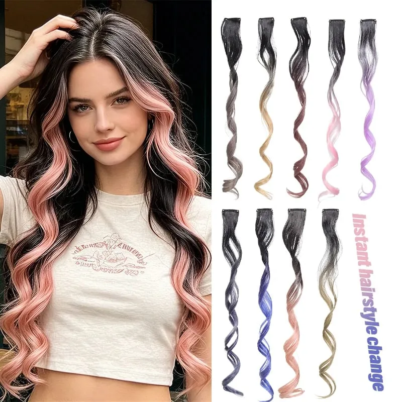 Gradient Wave Clip - in Hair Extensions 2 τμχ Χρώμα συνθετικών ινών - Blocked Tassel Ear - Side Dyeing for Daily Party Cosplay — image 2
