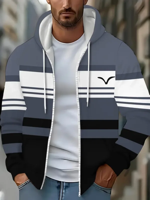 Hoodies for Man Striped Print Full Zip Sweatshirt Outdoor Wear Man Hoodie Fashion Casual Loose Sports Tops Pullover Man Clothing — image 4