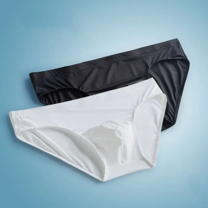 2pcs Big Pouch Nylon Men Underwear Briefs Ice Silk Male Seamless Underpants Low-Waist Manipis na Panty Plus Size — image 2