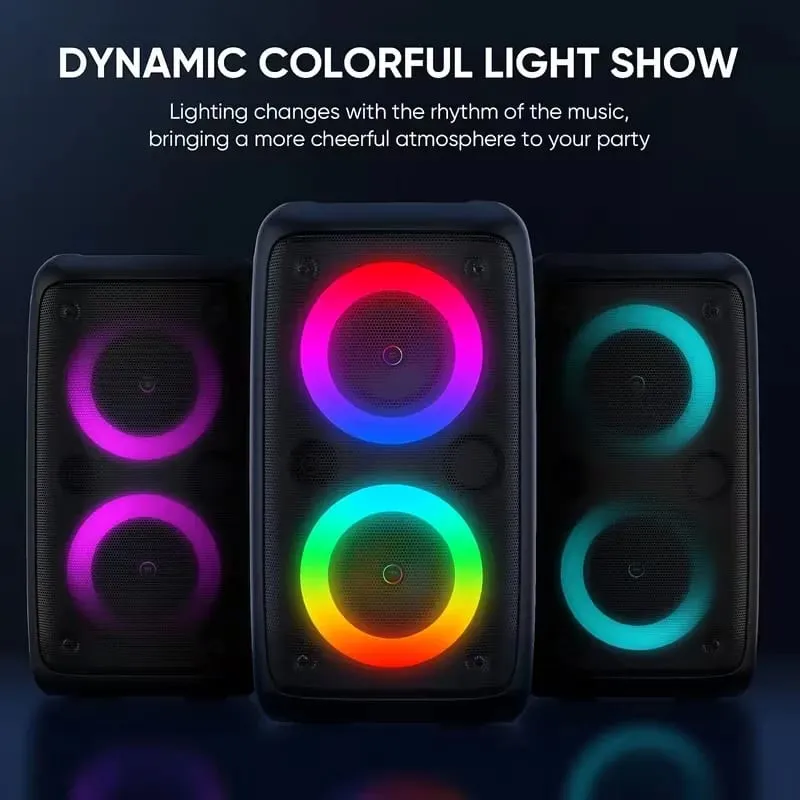 9900 Hz-es professzionális nagyméretű Bluetooth hangszóró mikrofonnal, hordozható kivitelben, mélynyomó Party Box LED-világítással, amely kompatibilis a BT/USB/TF/AUX/FM/TWS/MIC/EQ professzionális karaoke funkciókkal. Ideális ajándék születésnapra karácsonyra és újévre