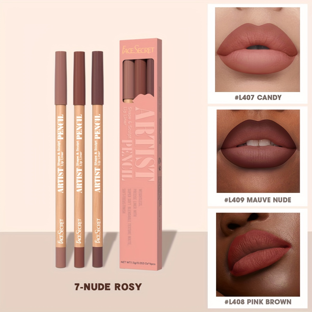 Face Secret 3 τμχ Σετ Nude Lip Liner Φυσικό ματ μακράς διαρκείας αδιάβροχο μακιγιάζ με μολύβι χειλιών με γάντζο γραμμής υψηλής χρωστικής — image 13