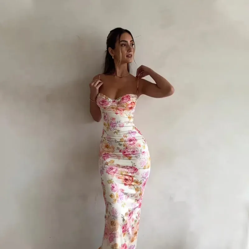 Νέα Floral Ζαρτιέρες Split Slim αμάνικο Patry Beach Φόρεμα Spaghetti Strap Γυναικεία Ρούχα Μίνι Φόρεμα 2024 Καλοκαίρι