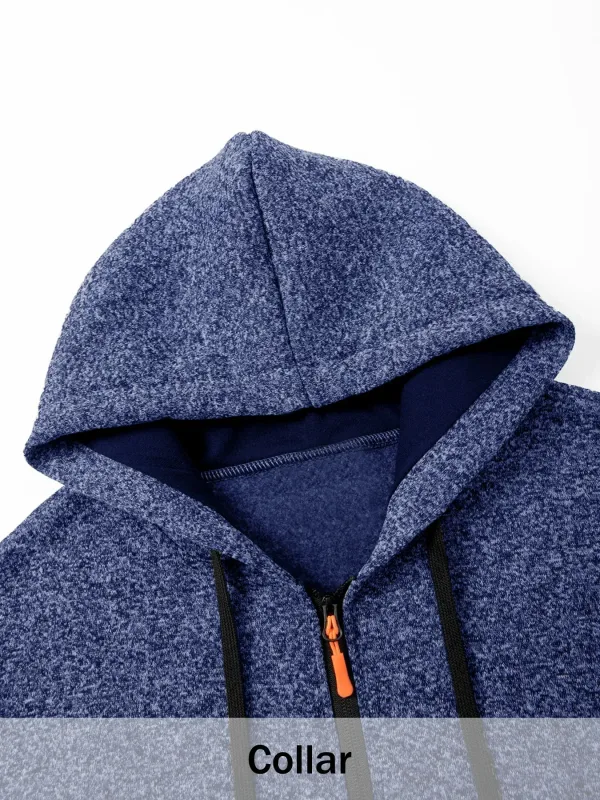 2Pcs Set Men Mid-Length Full Zip Hooded Jacket Fleece Lined Warm Coat with Drawstring Hood & Zipper Pockets Casual Outerwear for Fall Winter Daily Wear — image 7