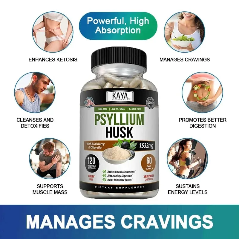 Psyllium Husk Capsules - 1532 Mg - Enriched with Ginger Root and Aloe Vera To Support Bowel Digestive and Detoxification Health — image 6