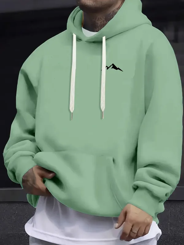 Kaswal na fashion ng panlalaking taglagas at taglamig na maluwag na naka-print na bundok na may mahabang manggas na naka-hood na sweatshirt na mainit na pullover — image 5