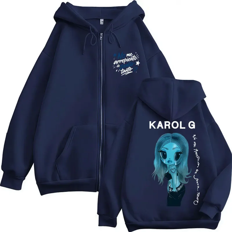 Karol G No Me Arrepiento De Sentir Tanto New Album Zip Up Hoodies Fashion Aesthetic Music Men Sweatshirt Oversized Fleece Coats — image 5