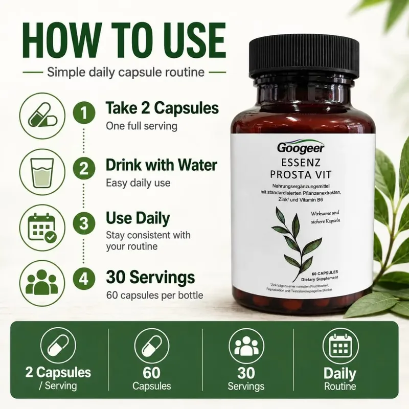 Googeer Prostate Support Capsules Saw Palmetto Extract Stinging Nettle Zinc Vitamin B6 60 Capsules Men's Daily Support — image 5