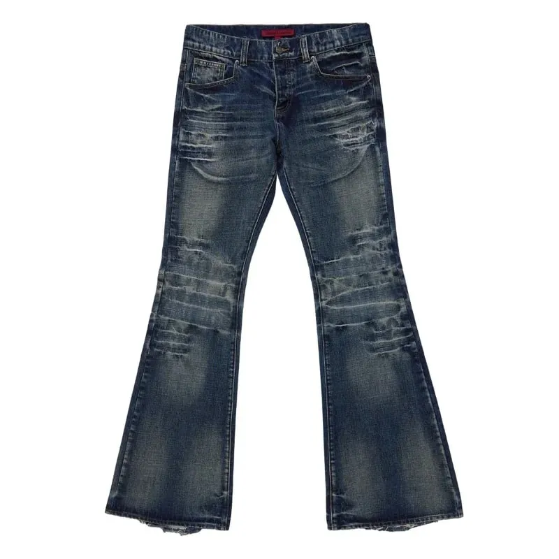 Y2K Mid Blue Flared Jeans Washed Men Women Bootcut Jeans Gothic High Street Unisex Streetwear Φαρδύ παντελόνι με φαρδύ πόδι