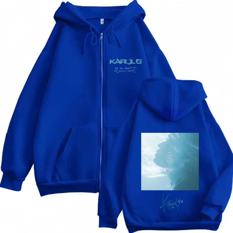 Karol G Album No Me Arrepiento De Sentir Tanto 2026 Zipper Hoodie Men Women Vintage Fashion Sweatshirts Casual Zip Up Jacket