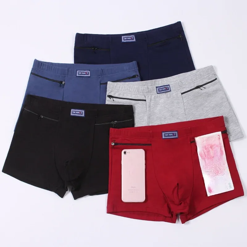 Herrfickor Underkläder Stöldskyddsbyxor Boxertrosor,två dragkedjor Fickor Bomullskalsonger,Boxershorts för herr,byxshorts 3256802472559571 — image 1