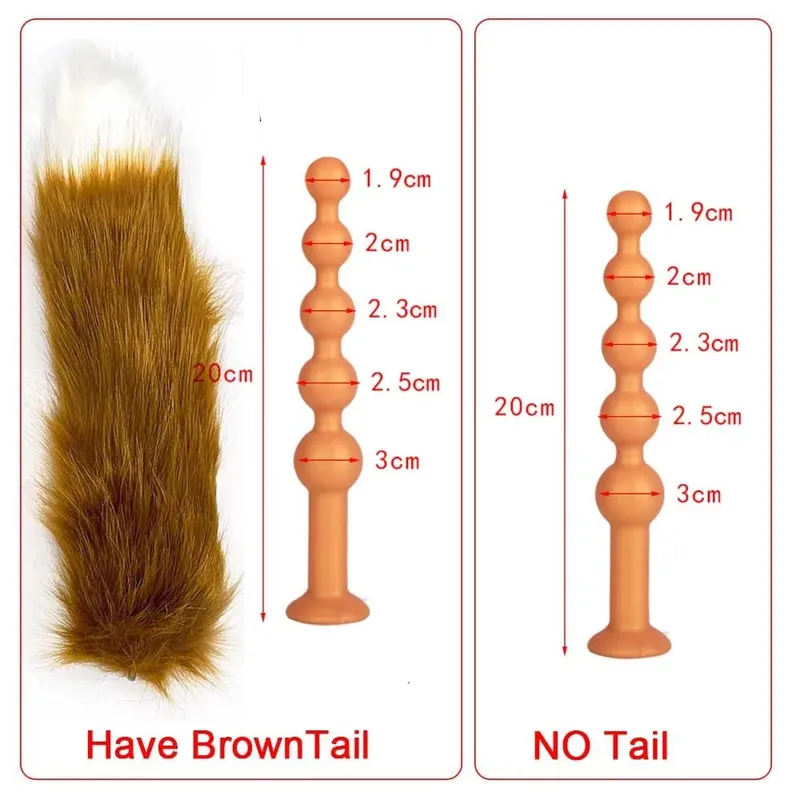 Butt Plug with Tail BDSM felnőtt szexjátékok pároknak, hatalmas anális gyöngyök, folyékony szilikon puha anális dugó Prosztata masszázs anális dildók — image 21