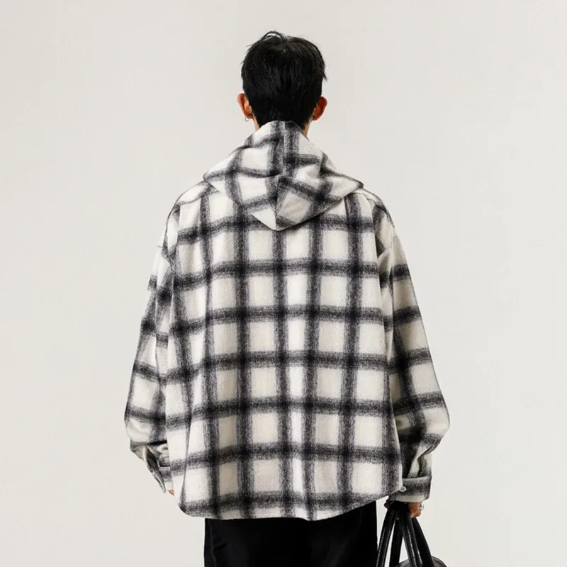 Y2K Loose Plaid Hooded Jacket Men Fashion High Street Large Sized Cardigan Outerwear Man Korean Vintage Single Breasted Hoodies — image 14