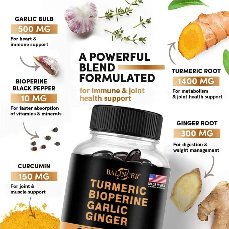 Kurkuma gyömbér-kiegészítő Piperine 2360 Mg Támogatja az emésztést és az immunrendszer egészségét javítja a gyulladást és elősegíti az ízületek egészségét — image 6
