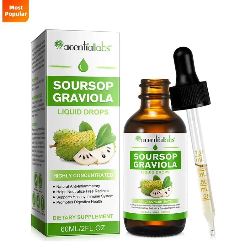 Acentiallabs Hot Sale 60ml Soursop Bitter Liquid Drops Συμπληρώματα Διατροφής 100% Pure Organic Soursop Graviola Extract for Adlut