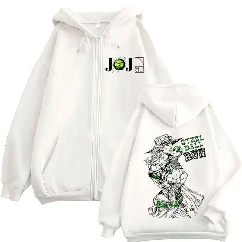 Anime Jojo Bizarre Adventure Gyro Zeppeli Steel Ball Run Zipper Hoodies Men Clothing Long Sleeves Zip Up Sweatshirts Jacket Coat — image 4