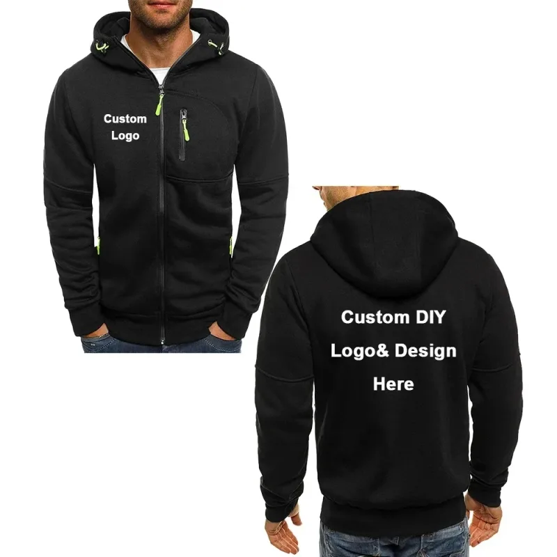 Ang naka - hood na zipper jacket ng kalalakihan na may bulsa na pasadyang logo ng imahe ng teksto kaswal na sports streetwear men's cardigan wool sweater fashion