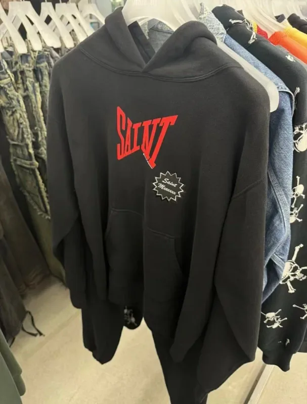24FW SAINT Vintage Angel Printed Distressed Women Men Hooded Sweatshirt Hoodies Oversized Men Casual Cotton Pullover Hoodie — image 15