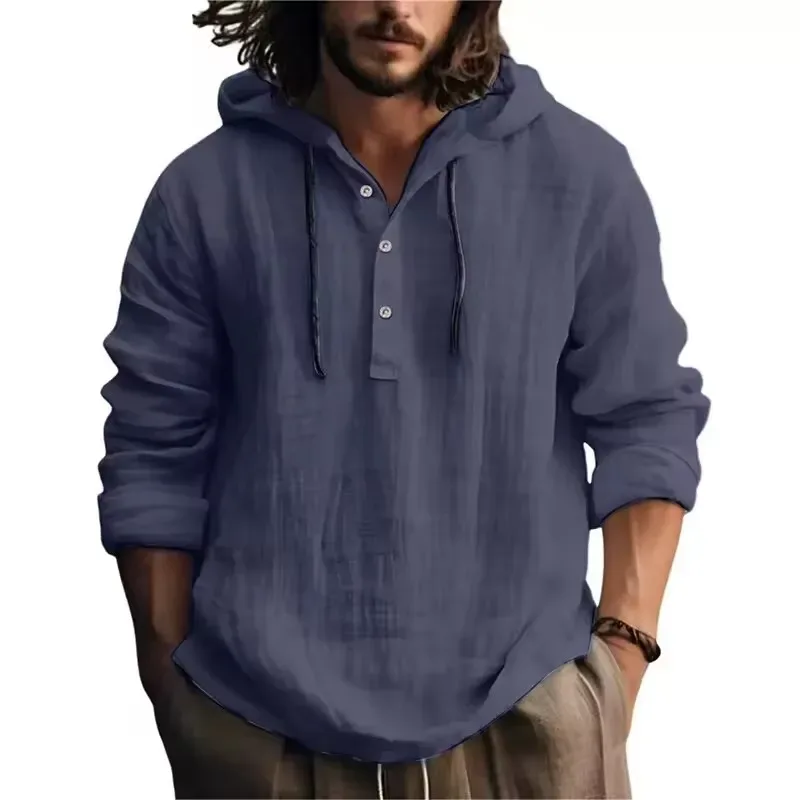 2024 Ny Casual Blus för män Bomull Linne Skjorta Lösa toppar Långärmad T-shirt Vår Höst Casual Herrskjortor