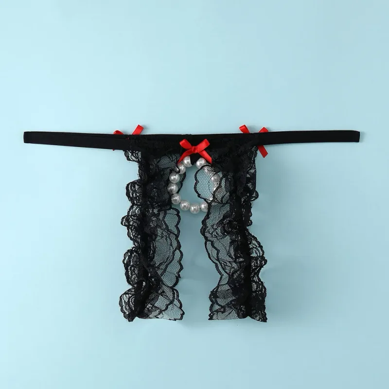 Mga Lalaki Sexy Lace Open-Crotch Low Waist Underwear Hole Pouch Thongs G-strings Briefs Puwit Hollow Thong Exposed Cock — image 12