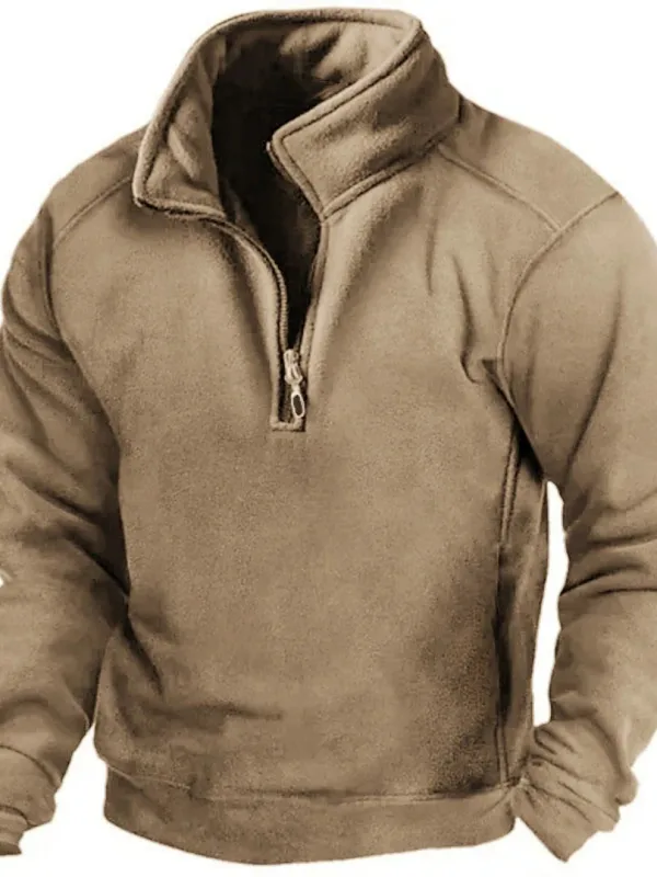 2026 moletom masculino meio zíper outono gola solta cor sólida pulôver novo homem tendência casual exército verde hoodies — image 5