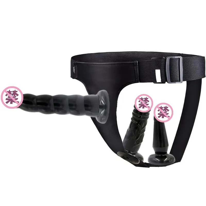 Factory Direct Triple - Prong Lesbian Strap - on: Δερμάτινο παντελόνι φορεμένο με ρεαλιστικά ερωτικά παιχνίδια για ενήλικες χονδρικής σεξ — image 5