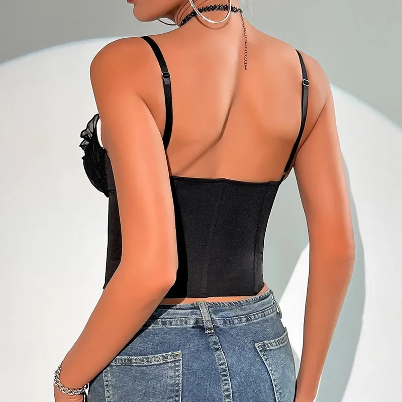 Sexy V λαιμόκοψη Y2K Μπλούζες με δαντέλα με πλισέ μπουφάν με κορσέ Σέξι μπουστάκι από ψαροκόκαλο σε σχήμα σώματος με λεπτή καμίζα — image 7