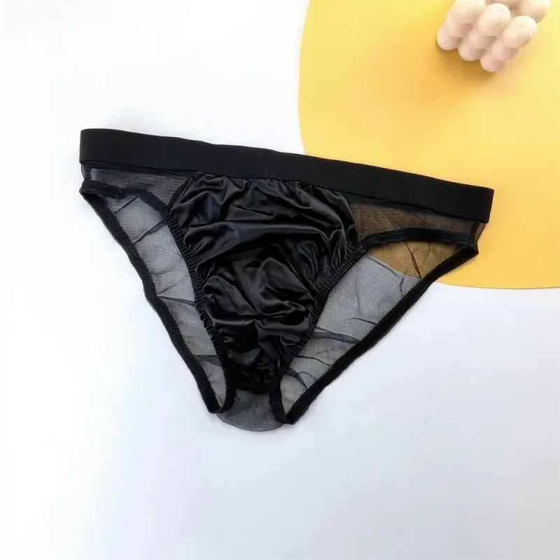 Cuecas masculinas de seda de cetim brilhante sexy cuecas de malha transparente calcinha masculina respirável de secagem rápida — image 9