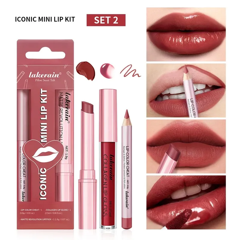 Αδιάβροχο Μαύρο Ματ Σετ Κραγιόν Velvet Liquid Lip Gloss Σετ Lip Liner Red Stain Halloween Goth Μακιγιάζ — image 10