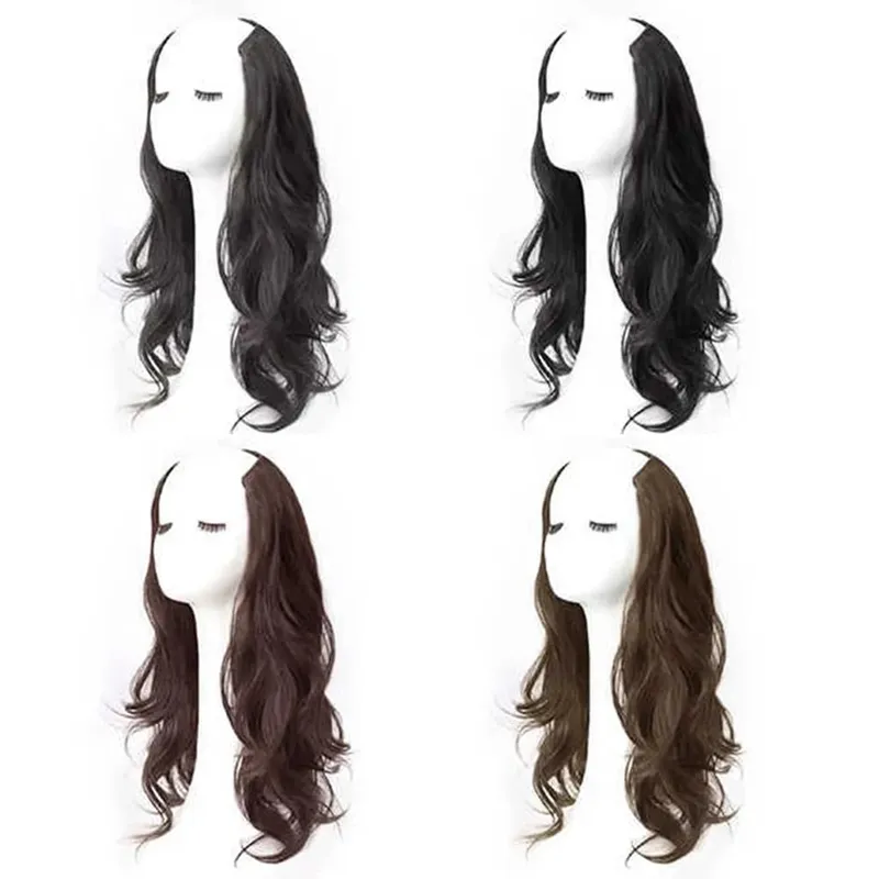 20Inch Synthetic Long Curly Wavy Layered V-Shaped Clip-in Hair Extension 4 Clip Heat Resistant Hairpiece for Women Daily Party — image 5