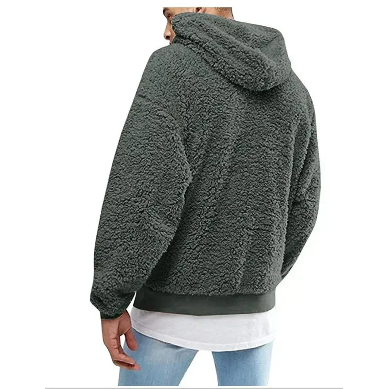 2026 Autumn Winter Men's Tops Plush Hooded Sweater Fashion Solid Warm Hoodies Y2K Streetwear in Hooded Sweatshirts Mens Clothes