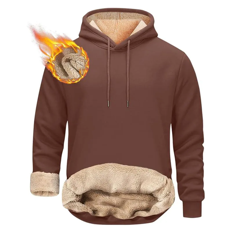 Winter Men's Warm Hoodies Sports Makapal na Sweatshirts Windproof Thermal Casual Solid Color Loose Long Sleeve Pullover Streetwear — image 9