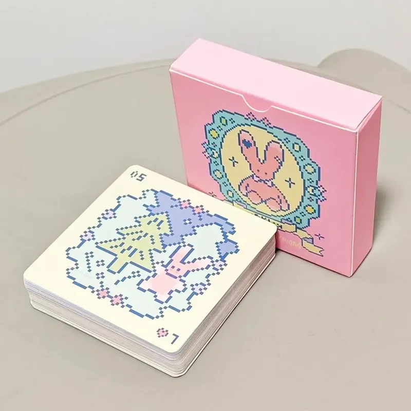 Kawaii Pixel Art Pinkish Lenormand Deck - 42 aranyos Rabbit Oracle kártya, 7x7 cm, Divination Square Mini Deck dombornyomott kartonhoz — image 4