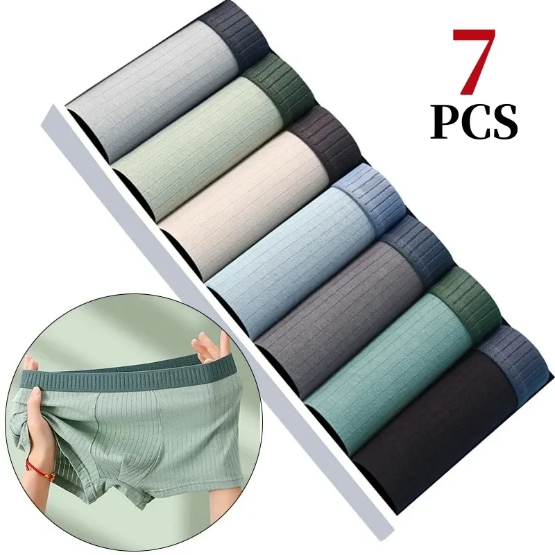 7Pcs/Lot Panlalaking Cotton Underwear Boxer Shorts Purong Cotton Breathable Mid-waist High Elasticity Panlalaking Sexy Soft Panlalaki Shorts L-4XL