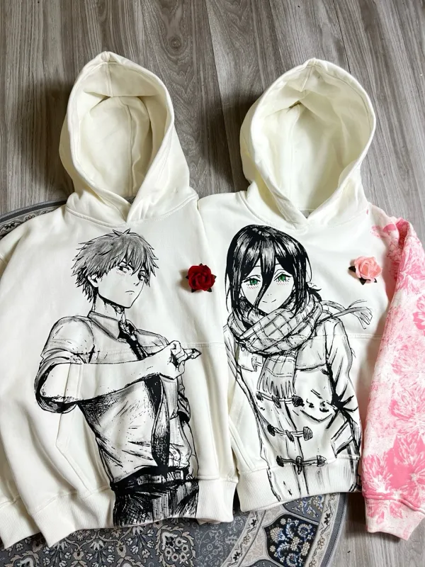 Denji and Reze Cotton Anime Hoodie Crew Neck Loose Summer Cotton Sweatshirt Harajuku Unisex Hoodies Oversized Men Clothing — image 4