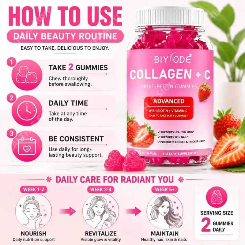 Collagen + C Fruit-Pectin Gummies with Vitamin C Natural Antioxidant Supports Healthy Hair and Skin & Nails 60 Gummies — image 5