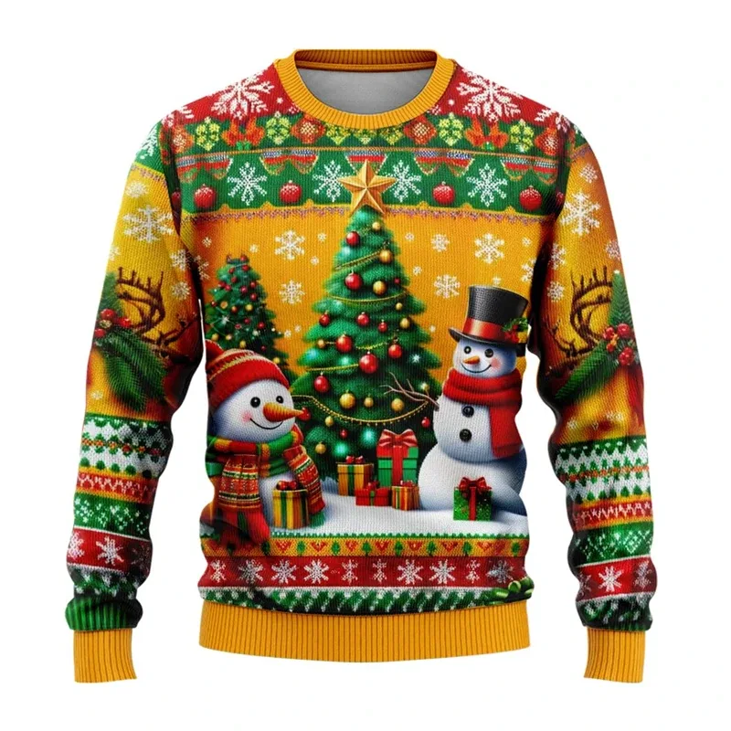 Masculino feminino moletom de natal 3d boneco de neve de natal estampado feio suéter de natal unissex pulôver festa de feriado jumper tops — image 6