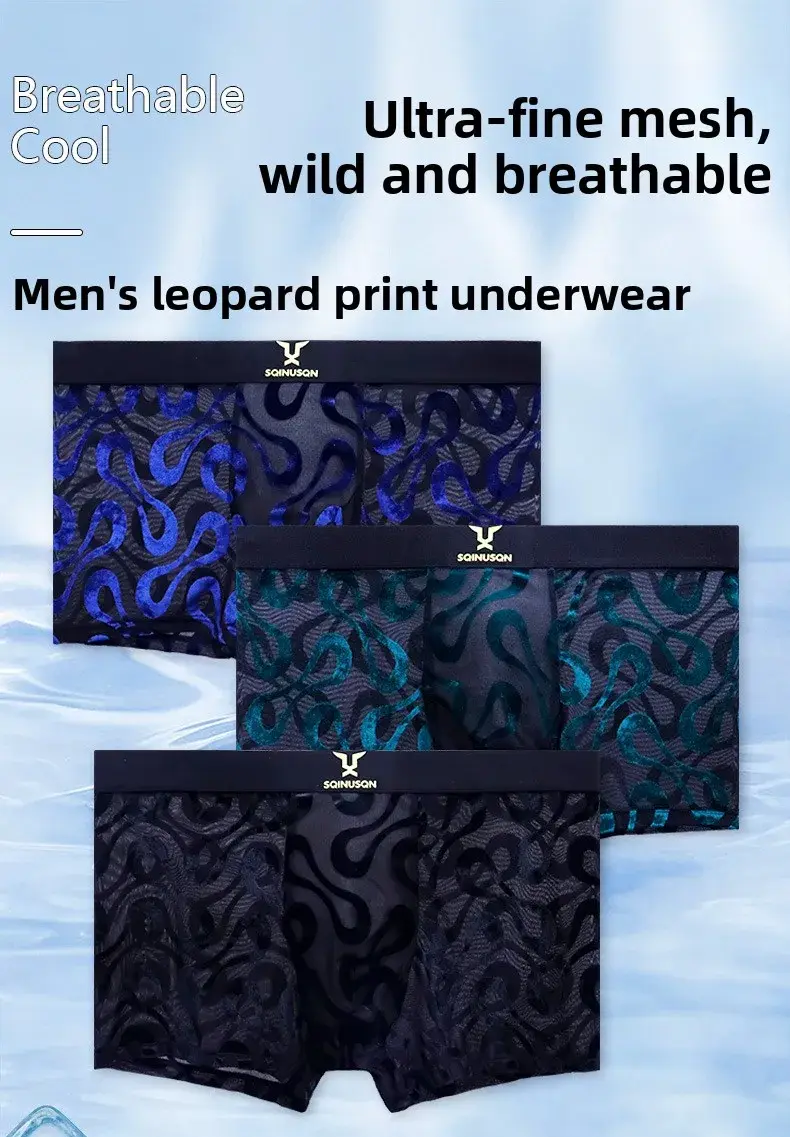 2PCS Men's Sheer Mesh Flocked Boxer Briefs na may Malapad na Elastic Waistband High Stretch Multi Colors Opsyonal plus Size Underwe ng Lalaki — image 11