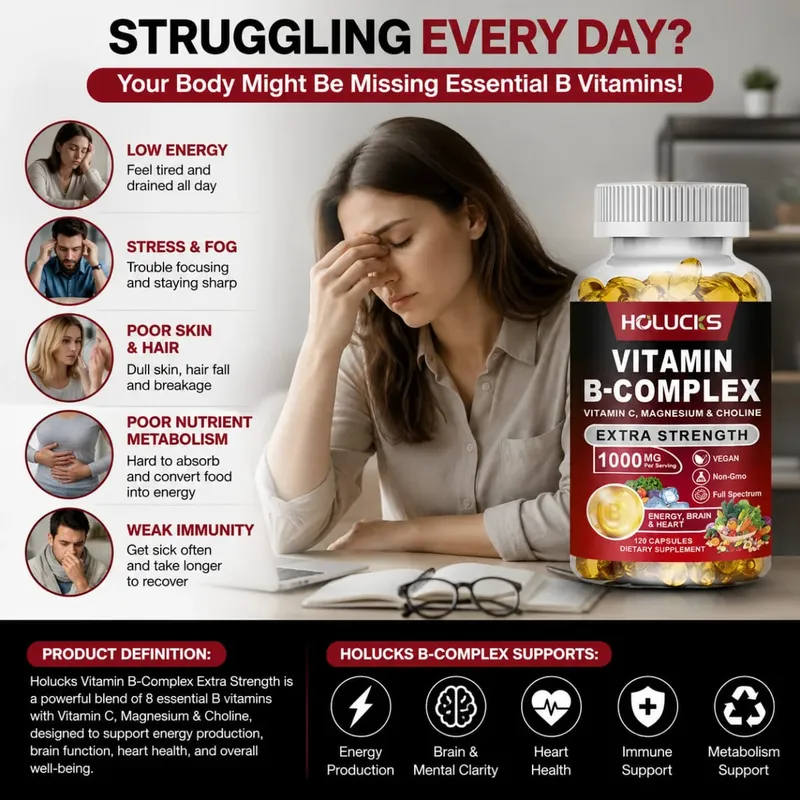 B1-vitaminban gazdag komplex B-vitamin-kiegészítő B2-B3-B5-B6-biotin, Erő Energia-támogató Az agy és a szív elősegíti az anyagcserét — image 3