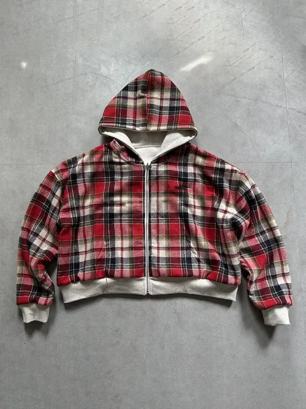 Winter Casual Plaid Print Hoodie Women's Warm Zip-Up Double-Sided Wear Sweatshirt Female Fashion Trendy Loose Hooded — image 14