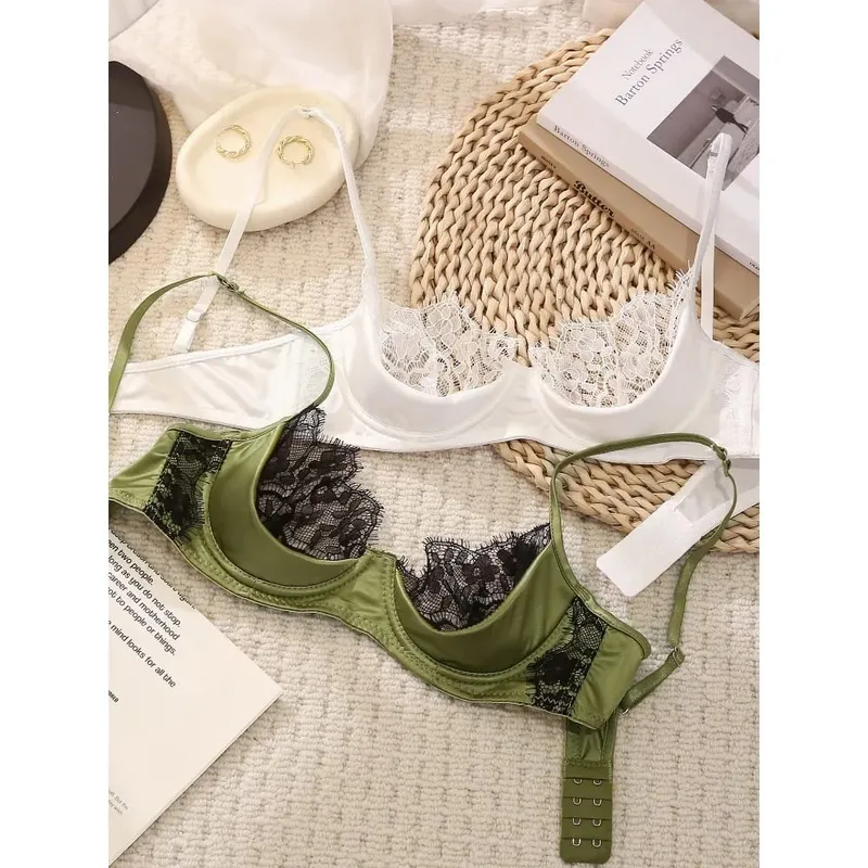 Γαλλικό Lace Half Cup Σετ Εσώρουχα Πράσινο εξαιρετικά λεπτό διάφανο μαλακό άνετο underwire σουτιέν για μικρό μπούστο γυναικών 32‑38AB — image 6