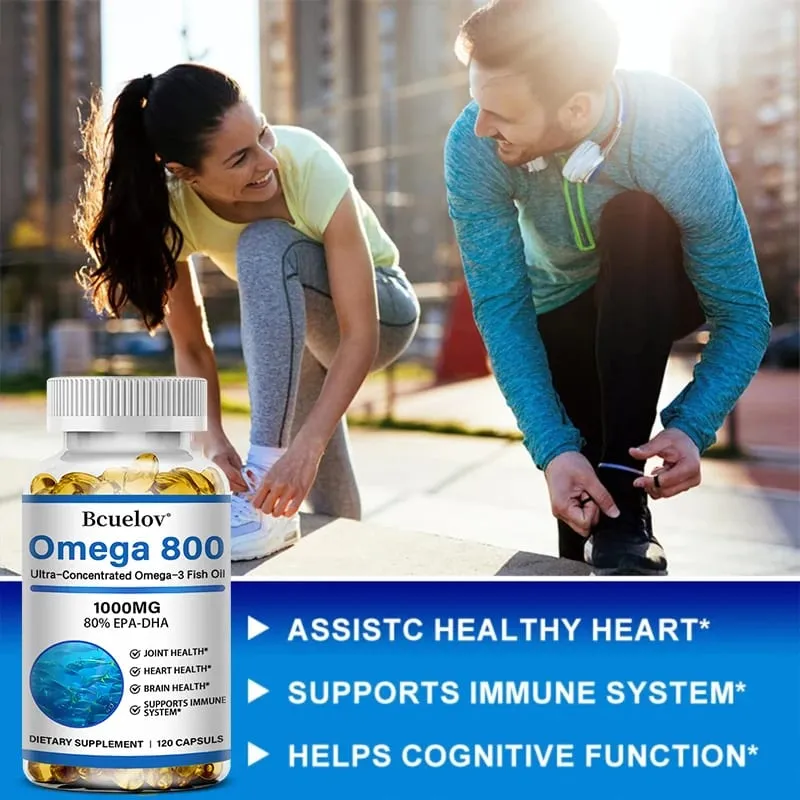 Bcuelov halolaj Omega 3 kiegészítők 1000 mg Softgels Omega 3 halolaj az egészséges szív agy támogatásáért 30/60/120 kapszula — image 6