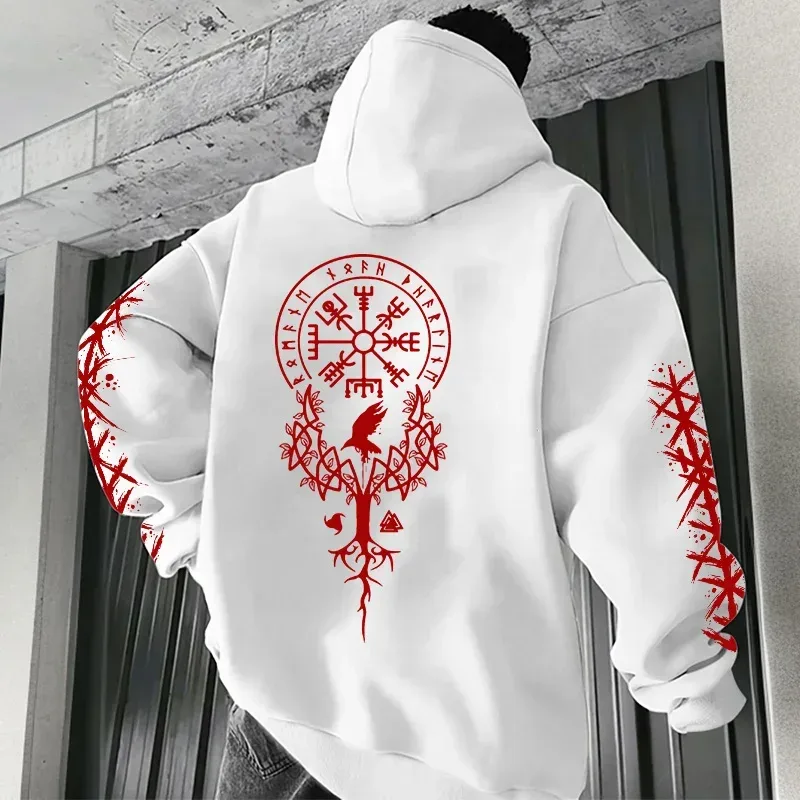 Inverno e outono edição viking nordic runas impresso moletom com capuz masculino de grande porte para rua casual wear — image 4