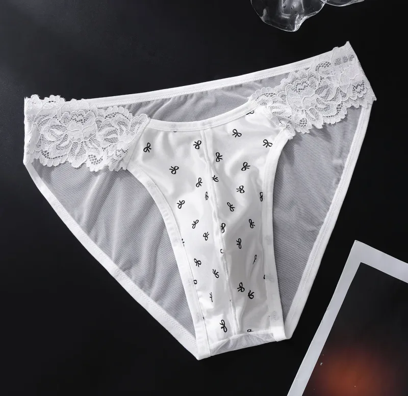 Men's Satin French Lace Briefs Exotic Male Mesh Transparent Lingerie 3D U Convex Panties Breathable Ice Silk Seemless Underwear — image 15