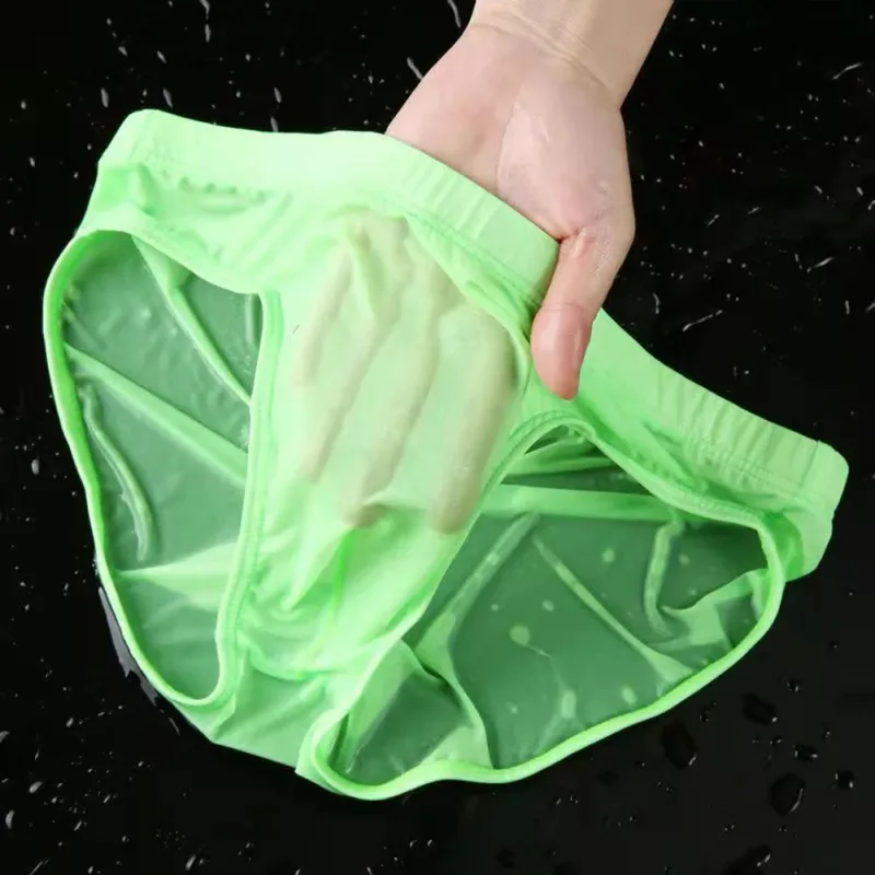 Panlalaking Sexy Sheer Ice Silk Briefs na Kasuotang Panloob na Quick-Dry U Convex Pouch Breathable Low-Waist Underpants Summer Cooling — image 12